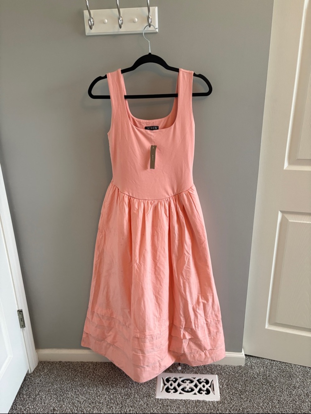 J. Crew Coral Pink Square neck Dress with Midi Skirt